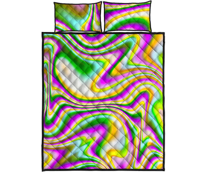 Abstract Holographic Liquid Trippy Print Quilt Bed Set