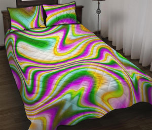 Abstract Holographic Liquid Trippy Print Quilt Bed Set
