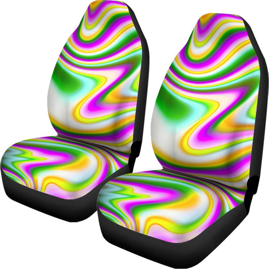 Abstract Holographic Liquid Trippy Print Universal Fit Car Seat Covers