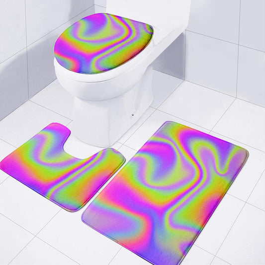 Abstract Holographic Trippy Print 3 Piece Bath Mat Set