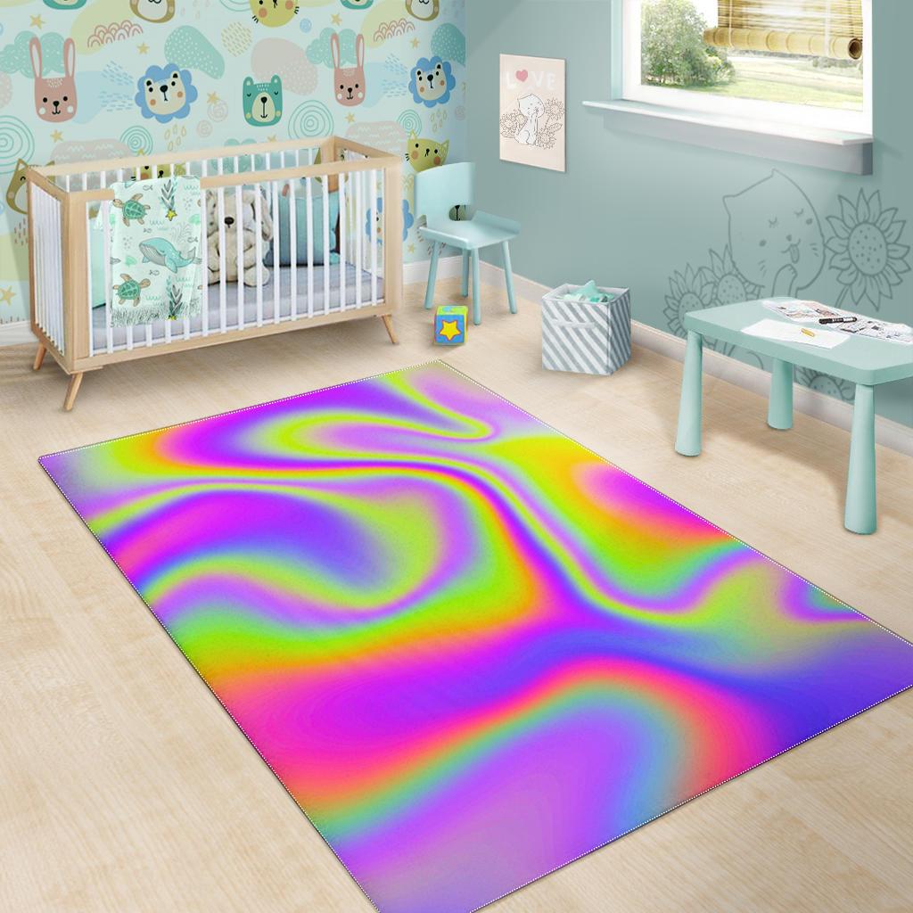 Abstract Holographic Trippy Print Area Rug GearFrost