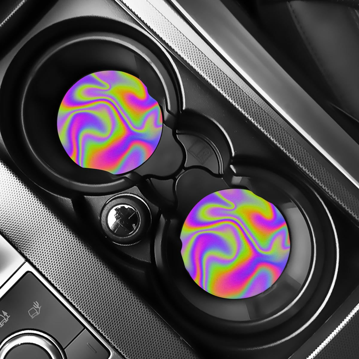 Abstract Holographic Trippy Print Car Coasters