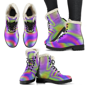 Abstract Holographic Trippy Print Comfy Boots GearFrost