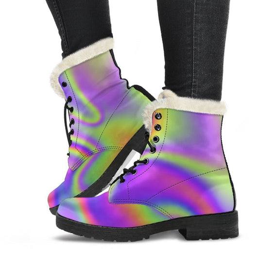 Abstract Holographic Trippy Print Comfy Boots GearFrost