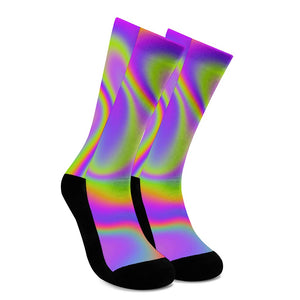 Abstract Holographic Trippy Print Crew Socks