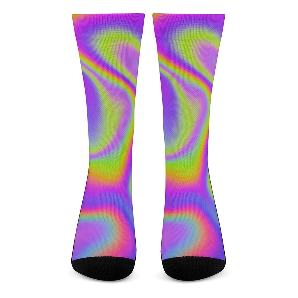 Abstract Holographic Trippy Print Crew Socks