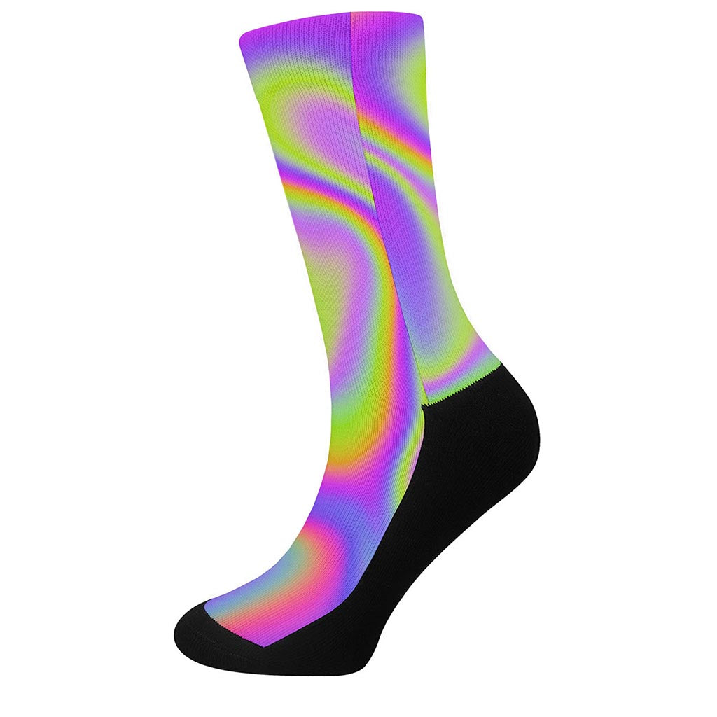 Abstract Holographic Trippy Print Crew Socks