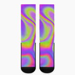 Abstract Holographic Trippy Print Crew Socks