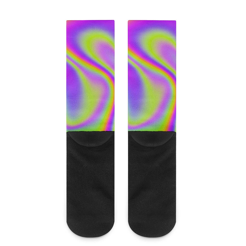 Abstract Holographic Trippy Print Crew Socks