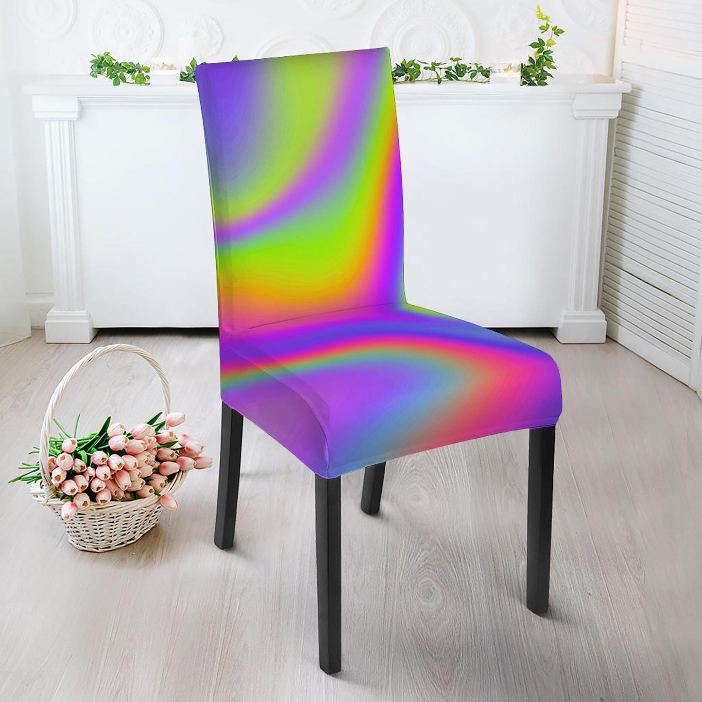 Abstract Holographic Trippy Print Dining Chair Slipcover
