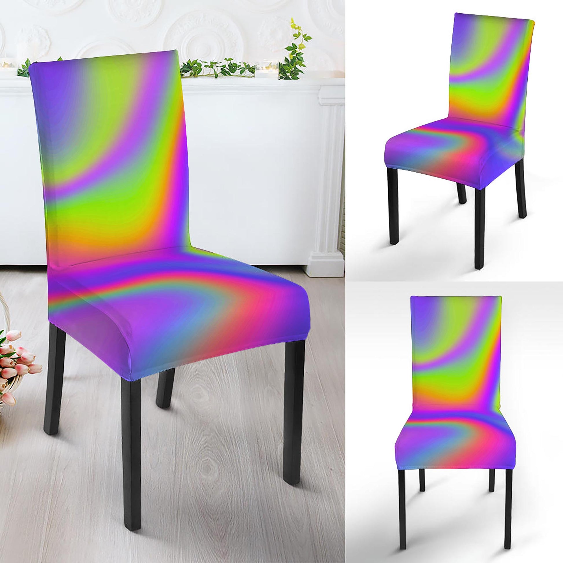 Abstract Holographic Trippy Print Dining Chair Slipcover