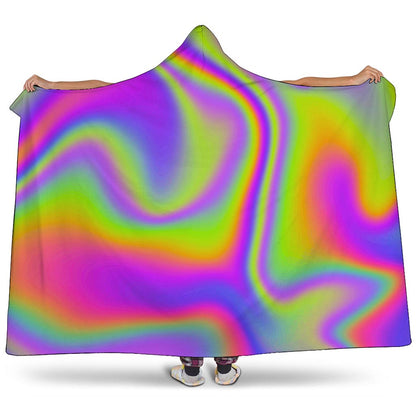 Abstract Holographic Trippy Print Hooded Blanket