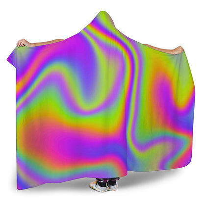 Abstract Holographic Trippy Print Hooded Blanket