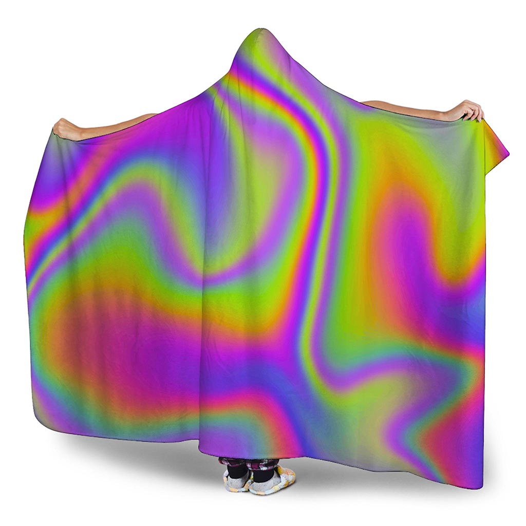 Abstract Holographic Trippy Print Hooded Blanket
