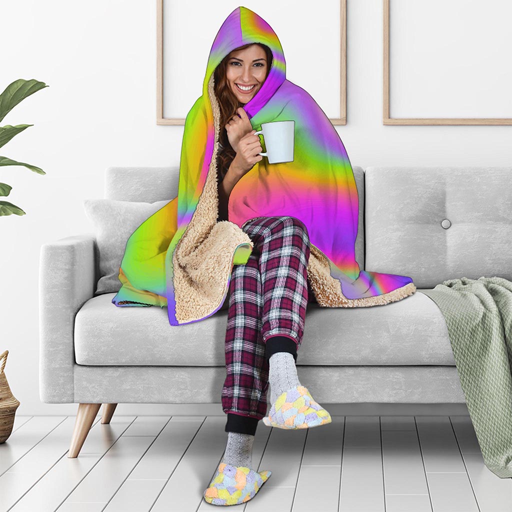 Abstract Holographic Trippy Print Hooded Blanket