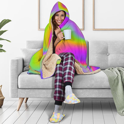 Abstract Holographic Trippy Print Hooded Blanket