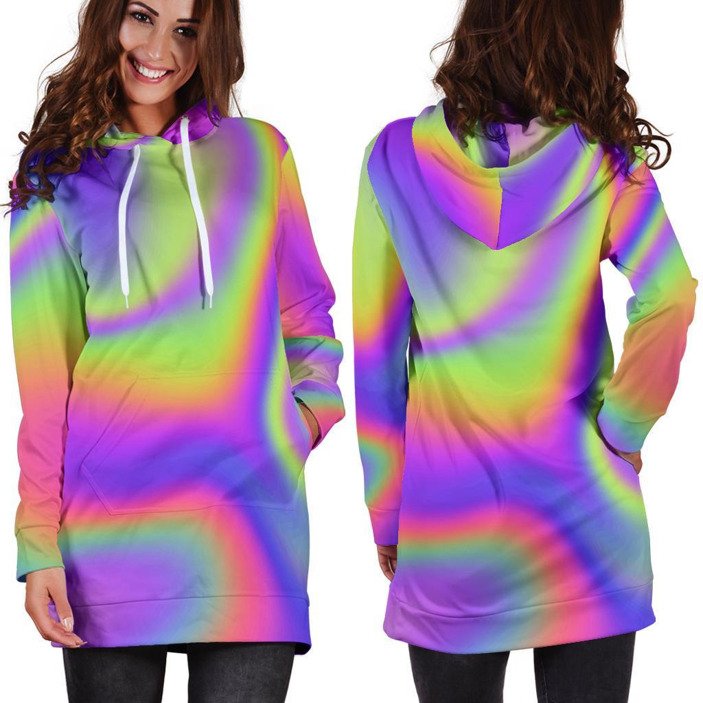 Abstract Holographic Trippy Print Hoodie Dress GearFrost