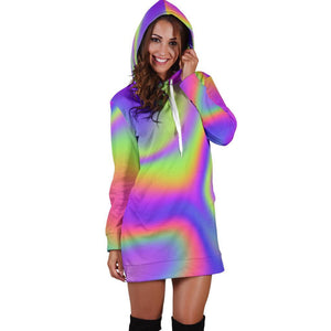 Abstract Holographic Trippy Print Hoodie Dress GearFrost