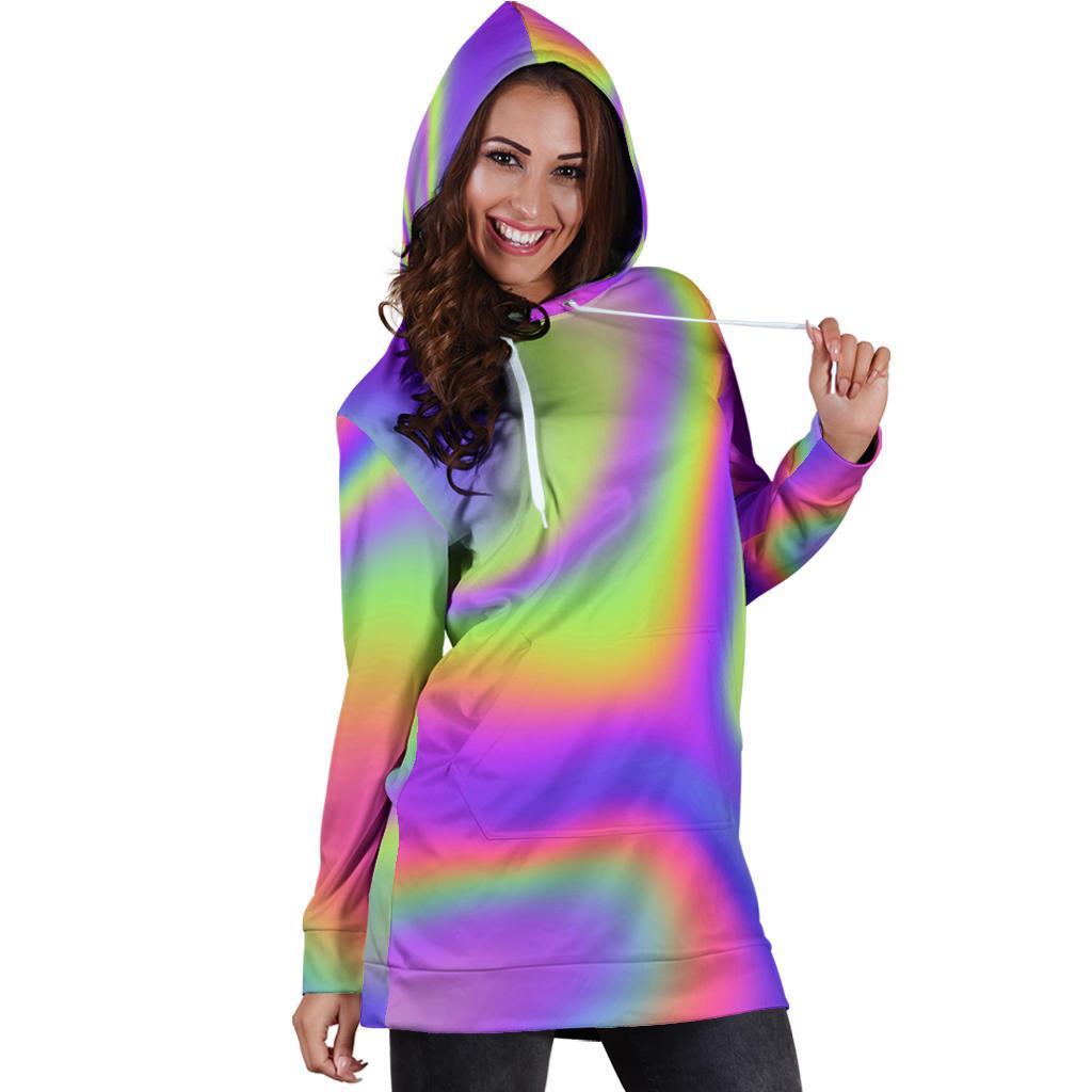 Abstract Holographic Trippy Print Hoodie Dress GearFrost