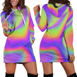 Abstract Holographic Trippy Print Hoodie Dress GearFrost