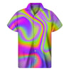 Abstract Holographic Trippy Print Men's Short Sleeve Shirt