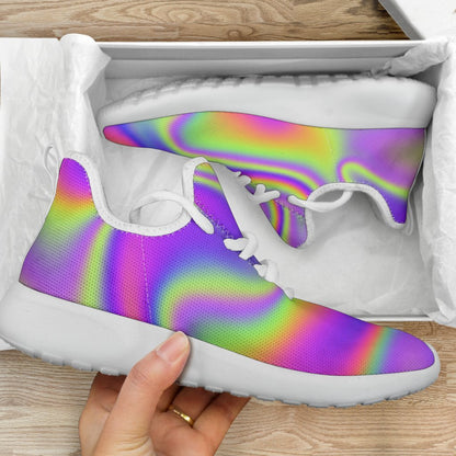 Abstract Holographic Trippy Print Mesh Knit Shoes GearFrost