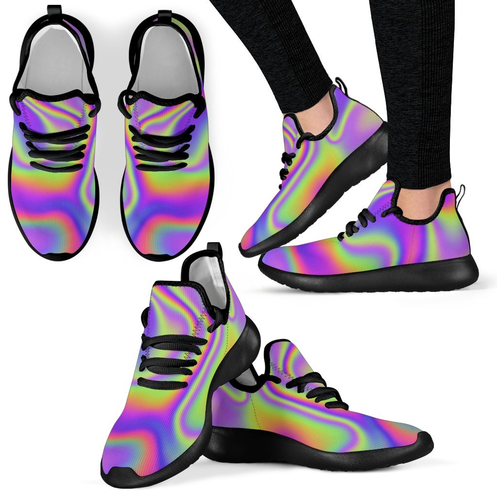 Abstract Holographic Trippy Print Mesh Knit Shoes GearFrost