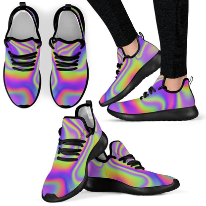 Abstract Holographic Trippy Print Mesh Knit Shoes GearFrost