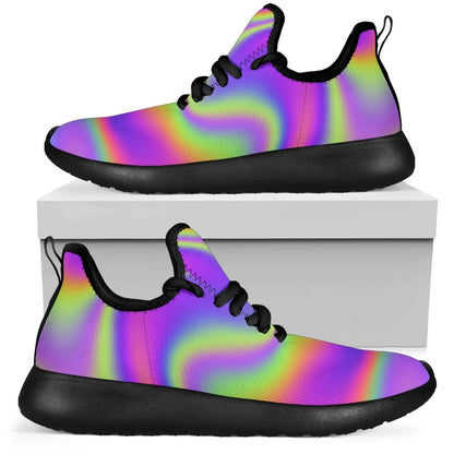 Abstract Holographic Trippy Print Mesh Knit Shoes GearFrost