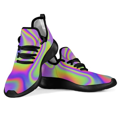 Abstract Holographic Trippy Print Mesh Knit Shoes GearFrost