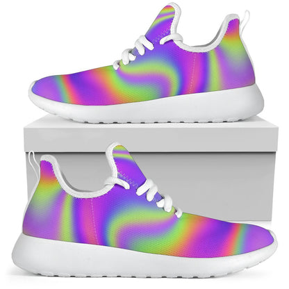 Abstract Holographic Trippy Print Mesh Knit Shoes GearFrost