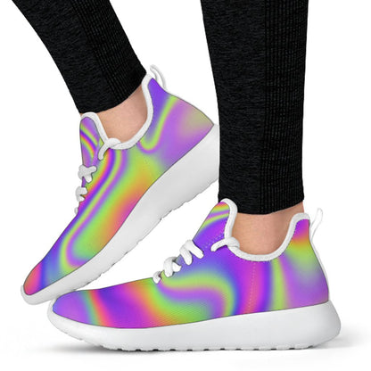 Abstract Holographic Trippy Print Mesh Knit Shoes GearFrost