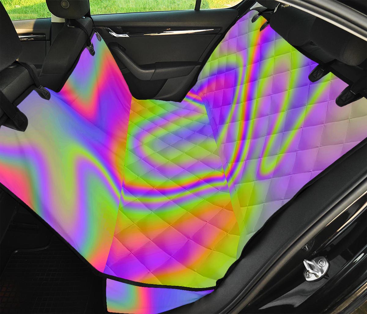 Abstract Holographic Trippy Print Pet Car Back Seat Cover