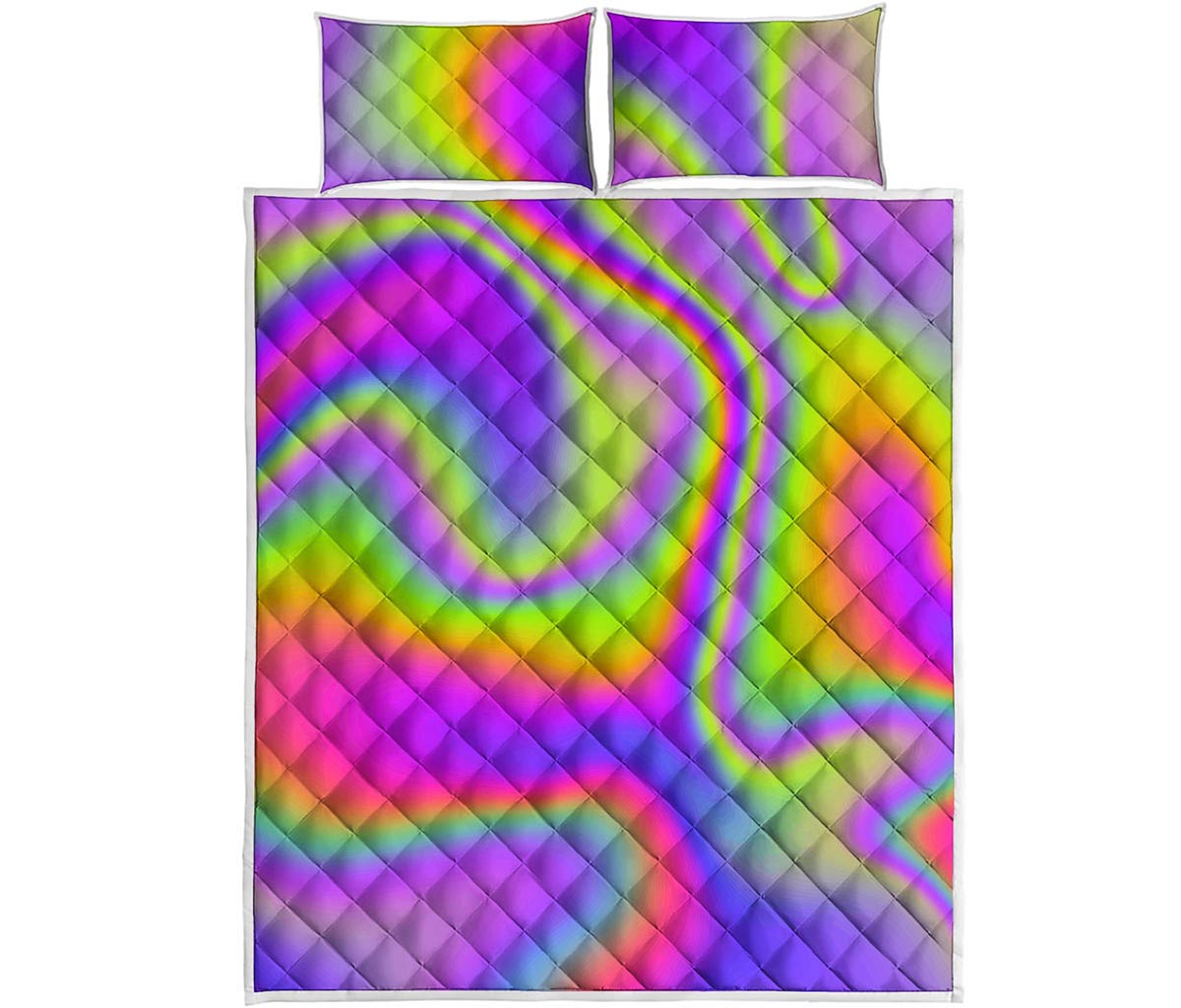 Abstract Holographic Trippy Print Quilt Bed Set