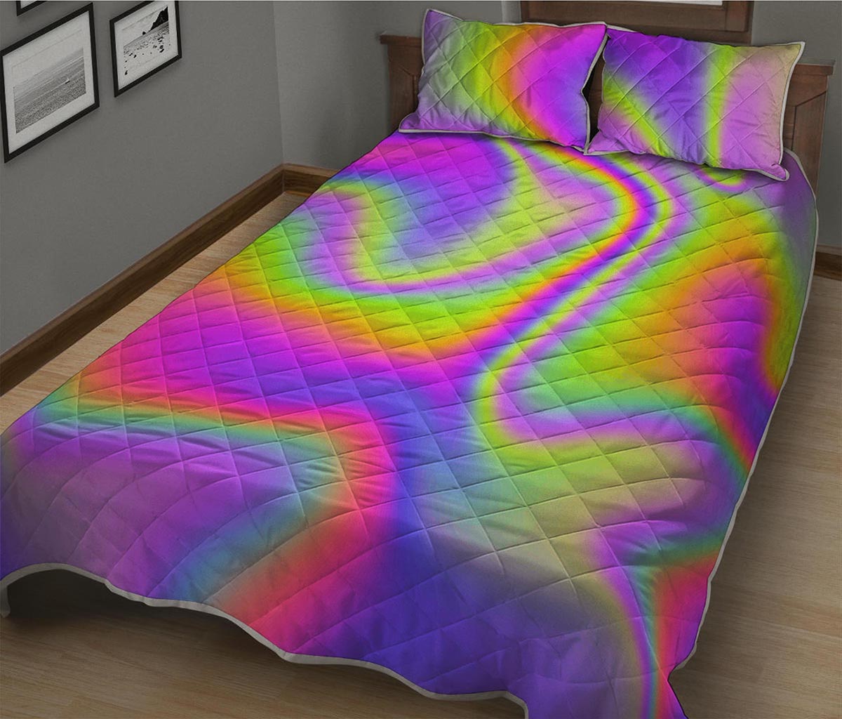 Abstract Holographic Trippy Print Quilt Bed Set