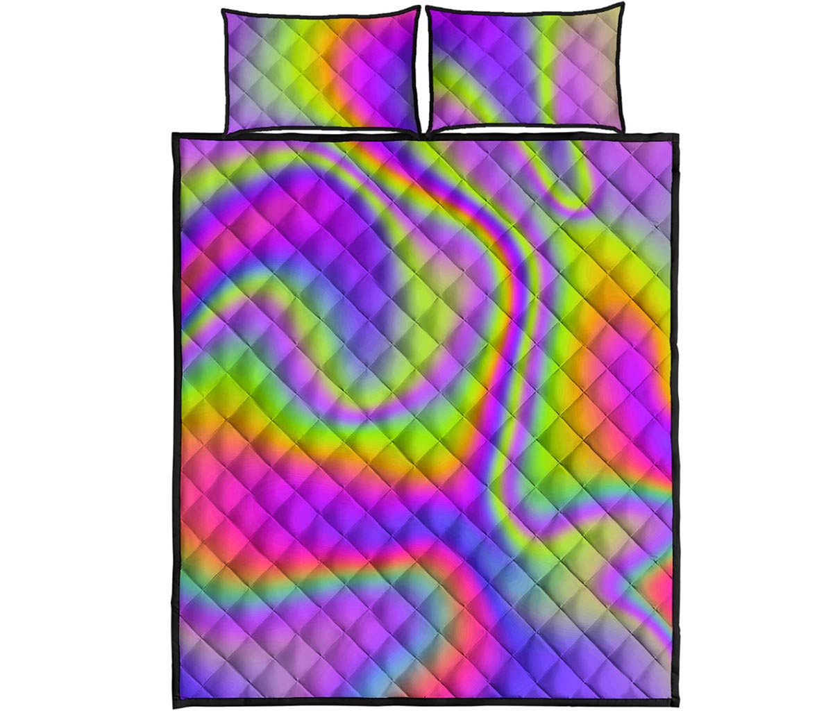 Abstract Holographic Trippy Print Quilt Bed Set