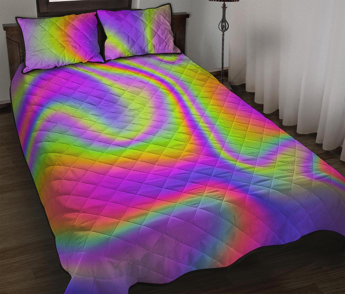 Abstract Holographic Trippy Print Quilt Bed Set