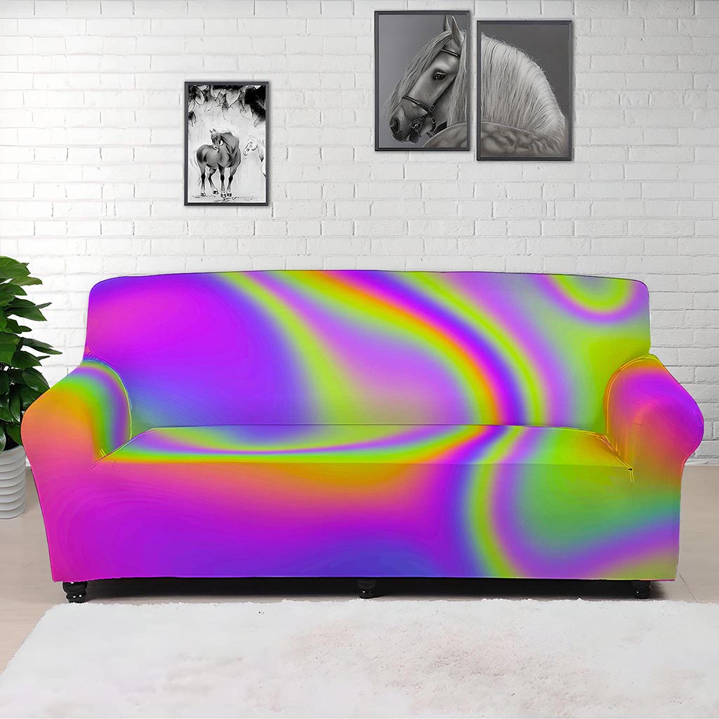 Abstract Holographic Trippy Print Sofa Cover