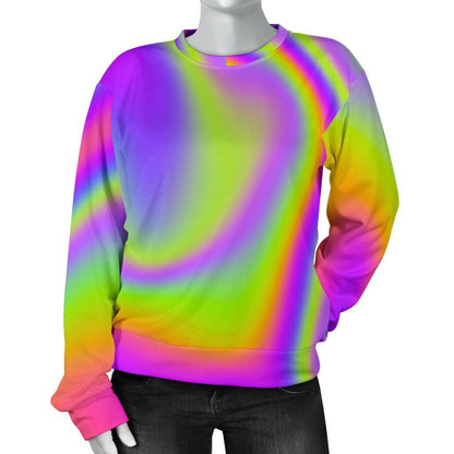 Abstract Holographic Trippy Print Women's Crewneck Sweatshirt GearFrost