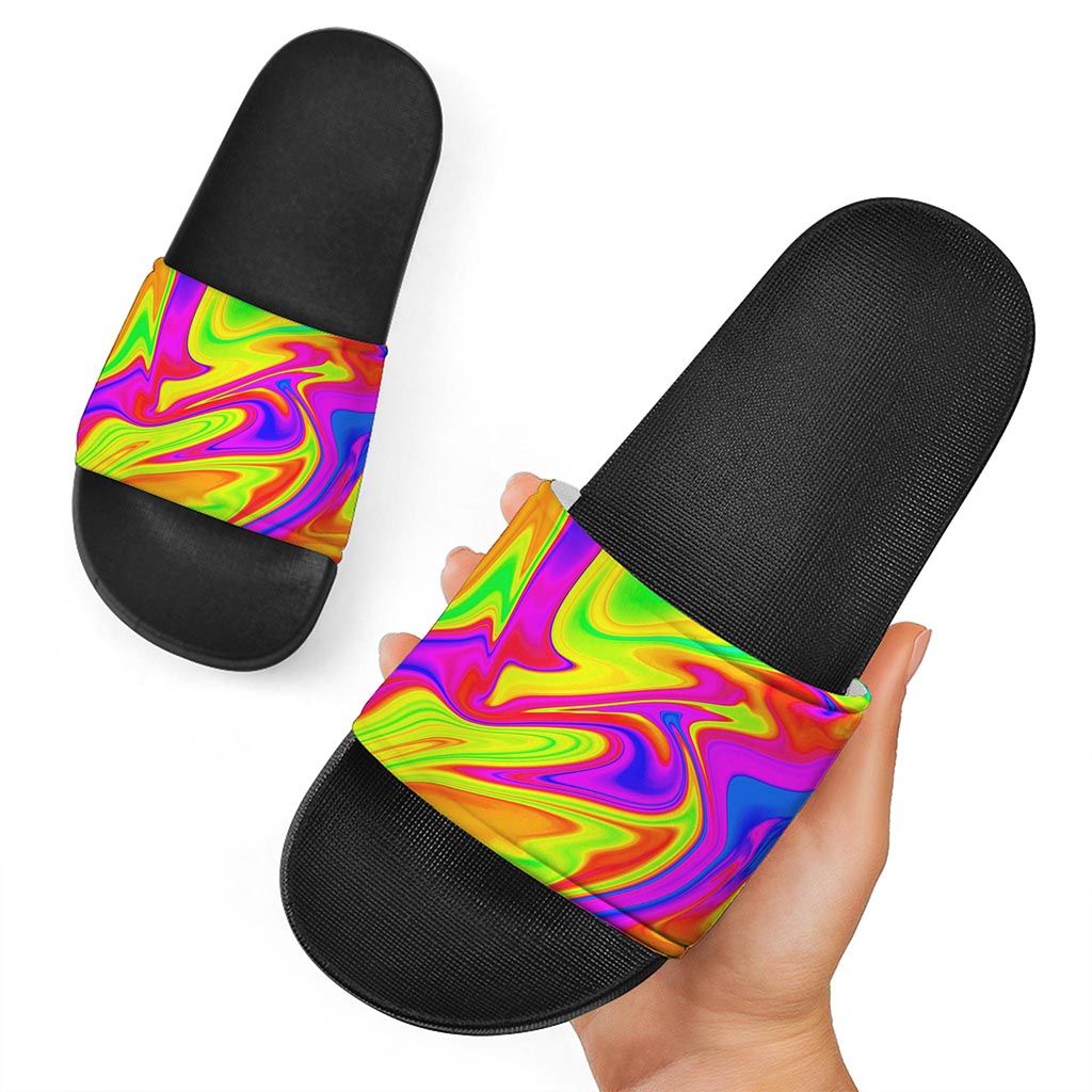 Abstract Liquid Trippy Print Black Slide Sandals