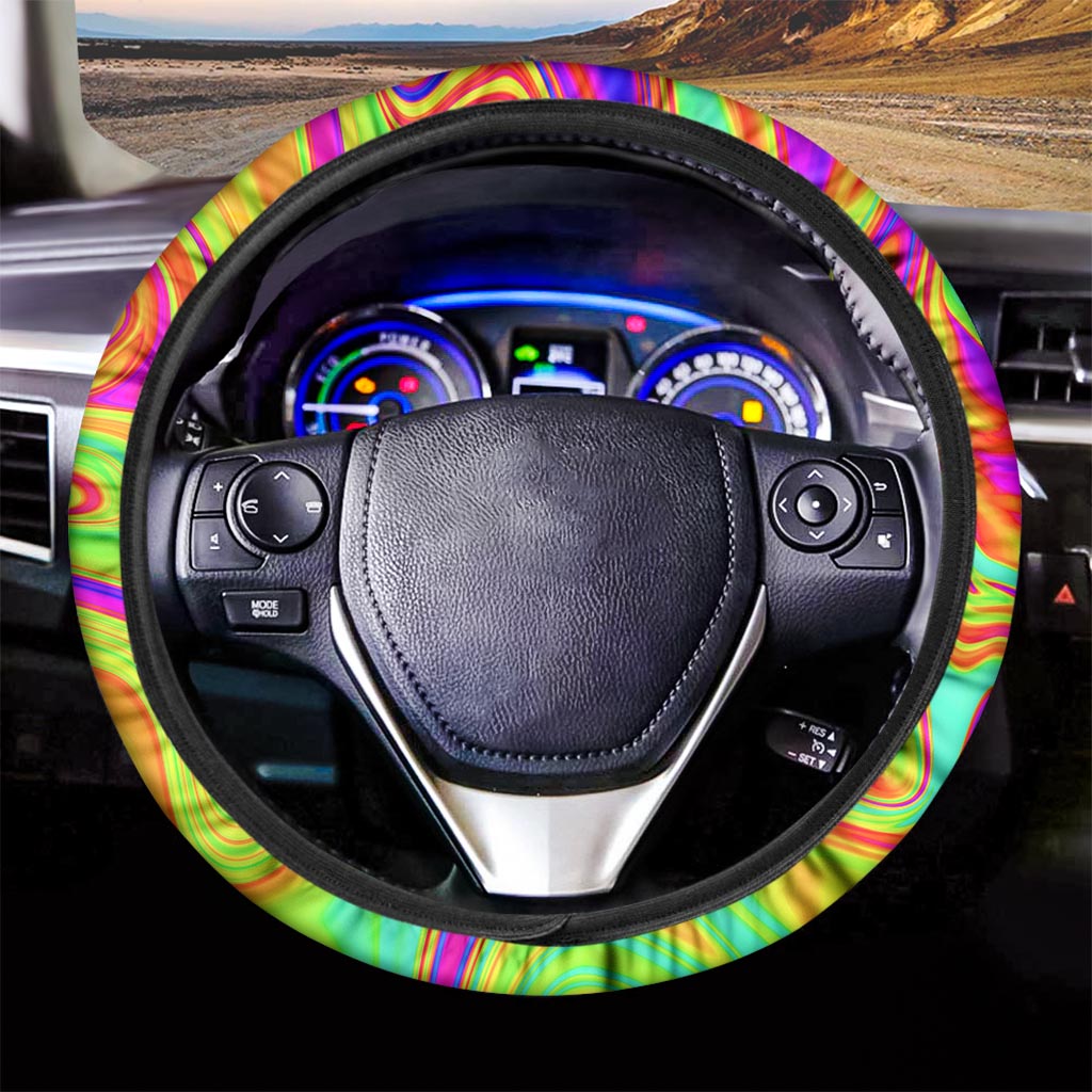 Abstract Liquid Trippy Print Car Steering Wheel Cover