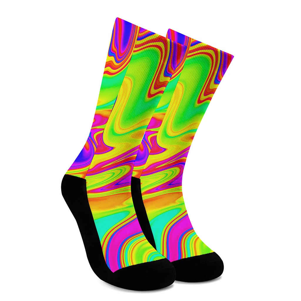 Abstract Liquid Trippy Print Crew Socks