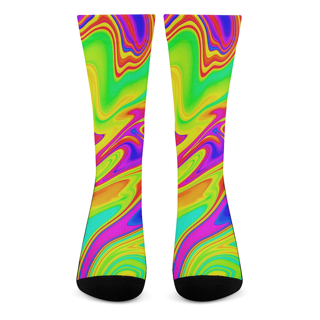 Abstract Liquid Trippy Print Crew Socks