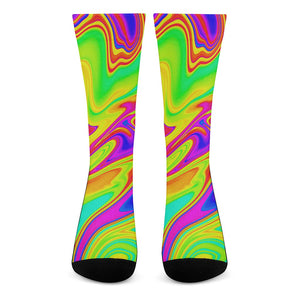 Abstract Liquid Trippy Print Crew Socks