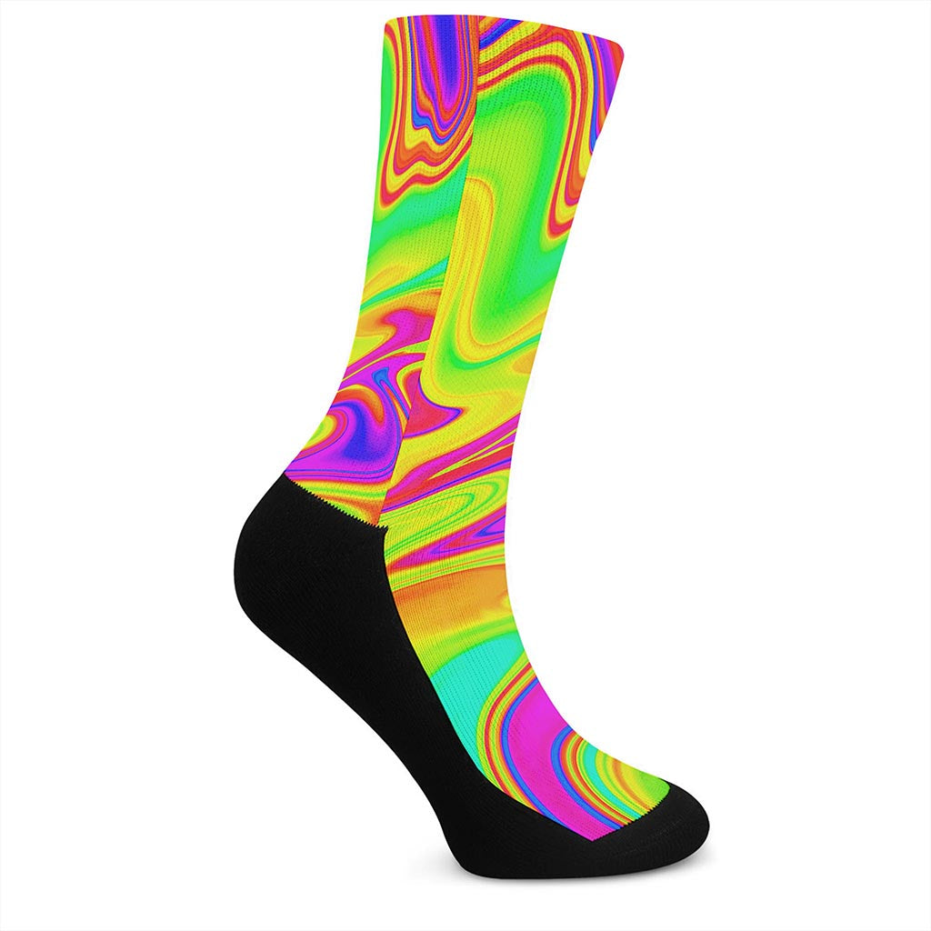 Abstract Liquid Trippy Print Crew Socks