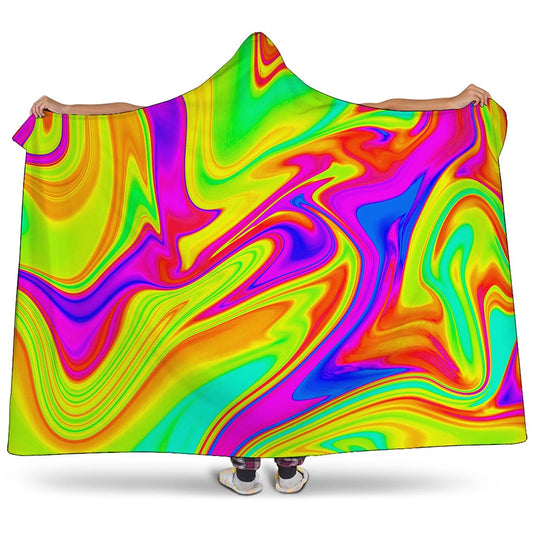 Abstract Liquid Trippy Print Hooded Blanket