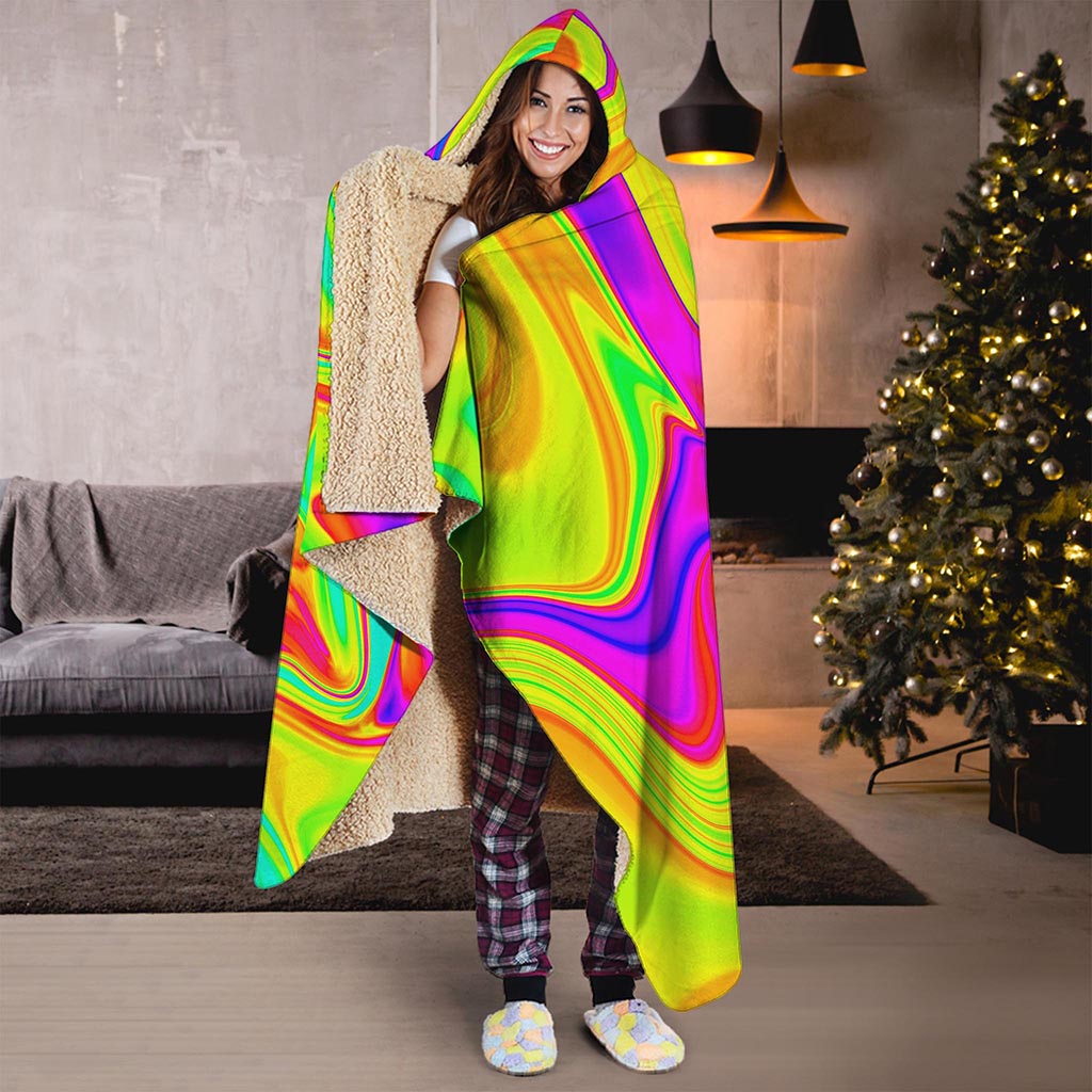 Abstract Liquid Trippy Print Hooded Blanket
