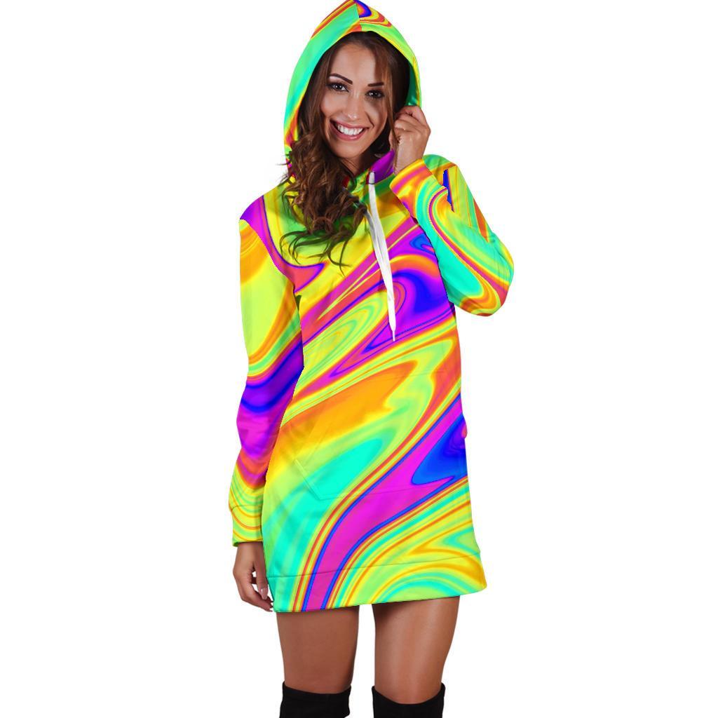 Abstract Liquid Trippy Print Hoodie Dress GearFrost