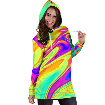 Abstract Liquid Trippy Print Hoodie Dress GearFrost