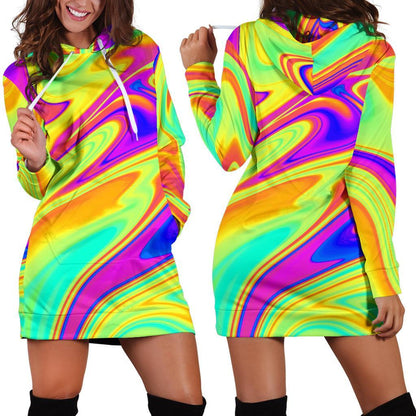 Abstract Liquid Trippy Print Hoodie Dress GearFrost